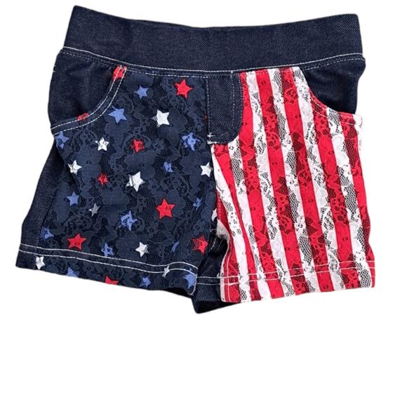 2 For $5 Sale Girl's Patriotic Denim Shorts  Red White Blue Stars  Stripes 6/6X - Picture 1 of 5